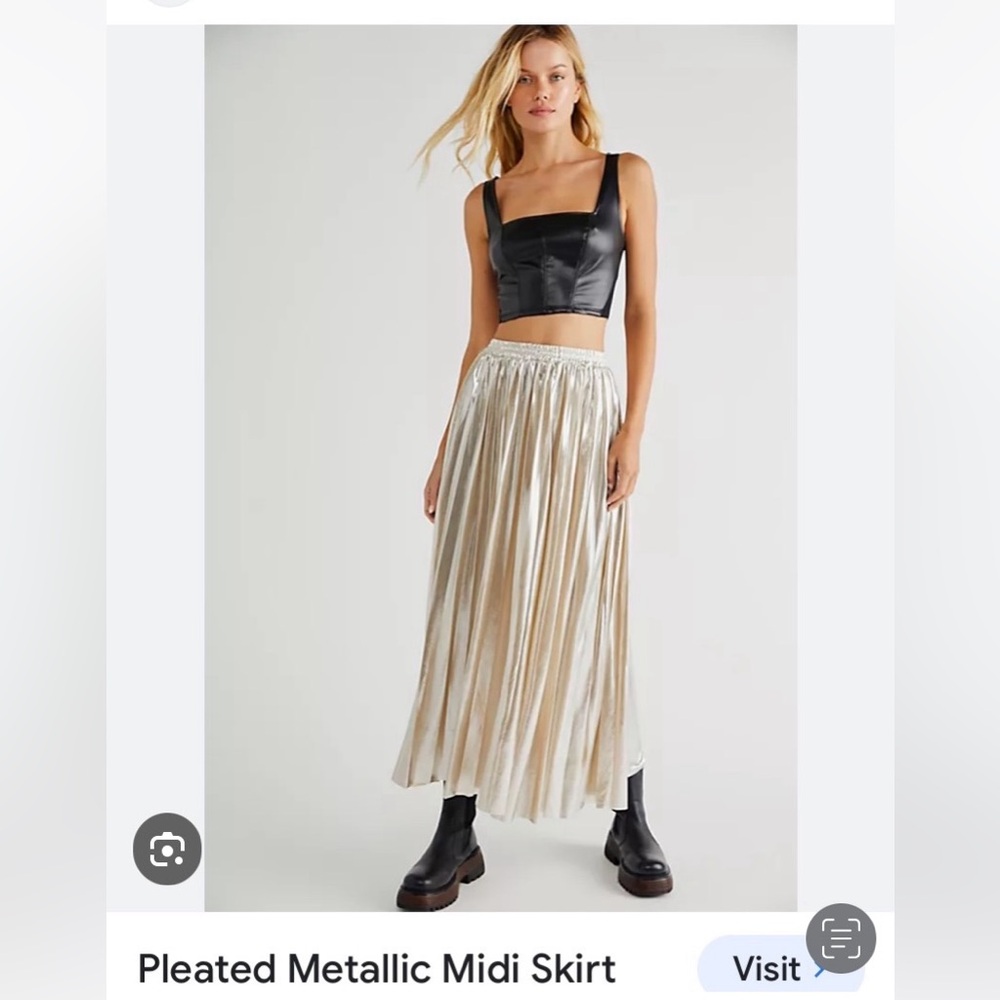 Free People Pkeated Metallic MIDI Skirt. Ice Blue. NWOT.size 4